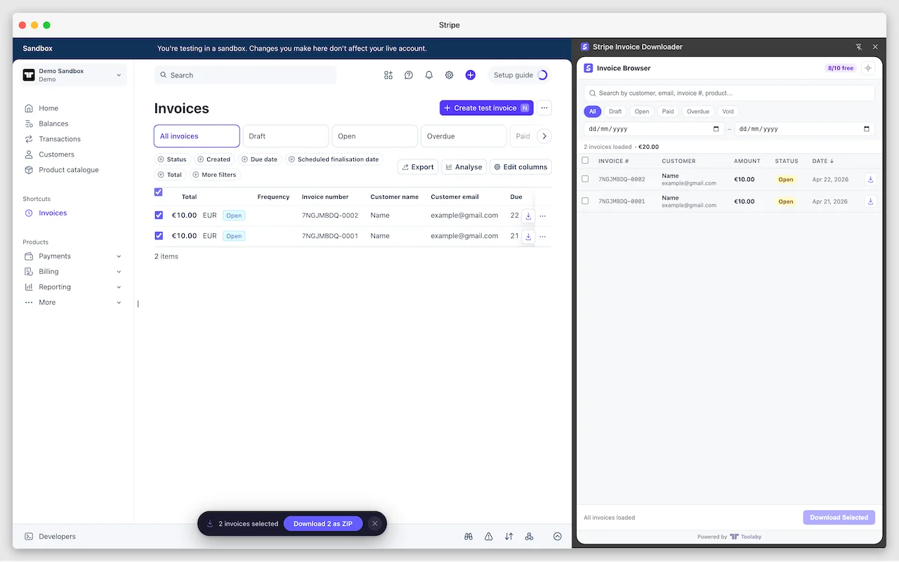 Stripe Invoice Downloader screenshot